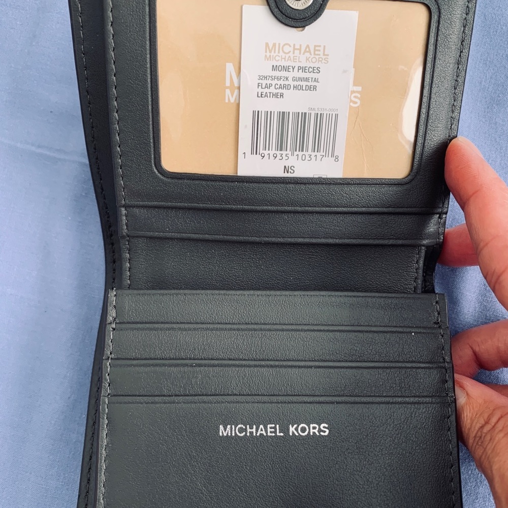 Flap card holder leather gunmetal money pieces
